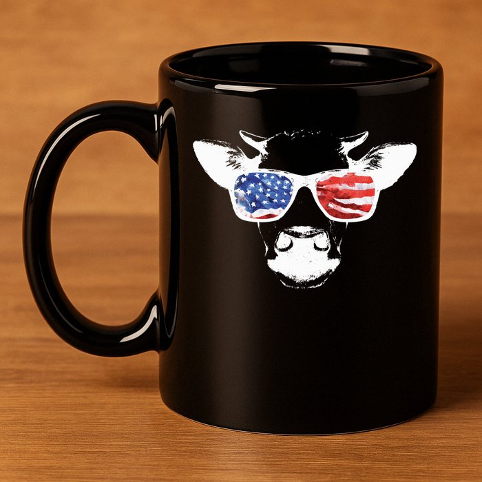 Patriotic Cow USA Flag Sunglasses 11oz C Handle Ceramic Mug