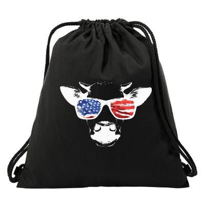 Patriotic Cow USA Flag Sunglasses Drawstring Bag