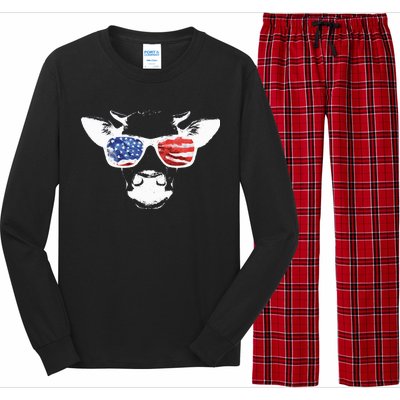 Patriotic Cow USA Flag Sunglasses Long Sleeve Pajama Set