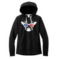 Patriotic Cow USA Flag Sunglasses Women's Fleece Hoodie