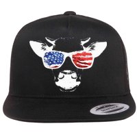 Patriotic Cow USA Flag Sunglasses Flat Bill Trucker Hat