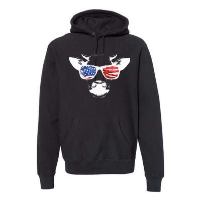 Patriotic Cow USA Flag Sunglasses Premium Hoodie