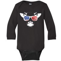 Patriotic Cow USA Flag Sunglasses Baby Long Sleeve Bodysuit