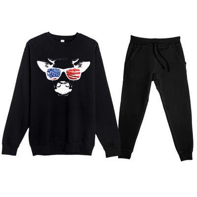 Patriotic Cow USA Flag Sunglasses Premium Crewneck Sweatsuit Set