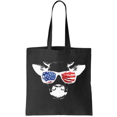 Patriotic Cow USA Flag Sunglasses Tote Bag