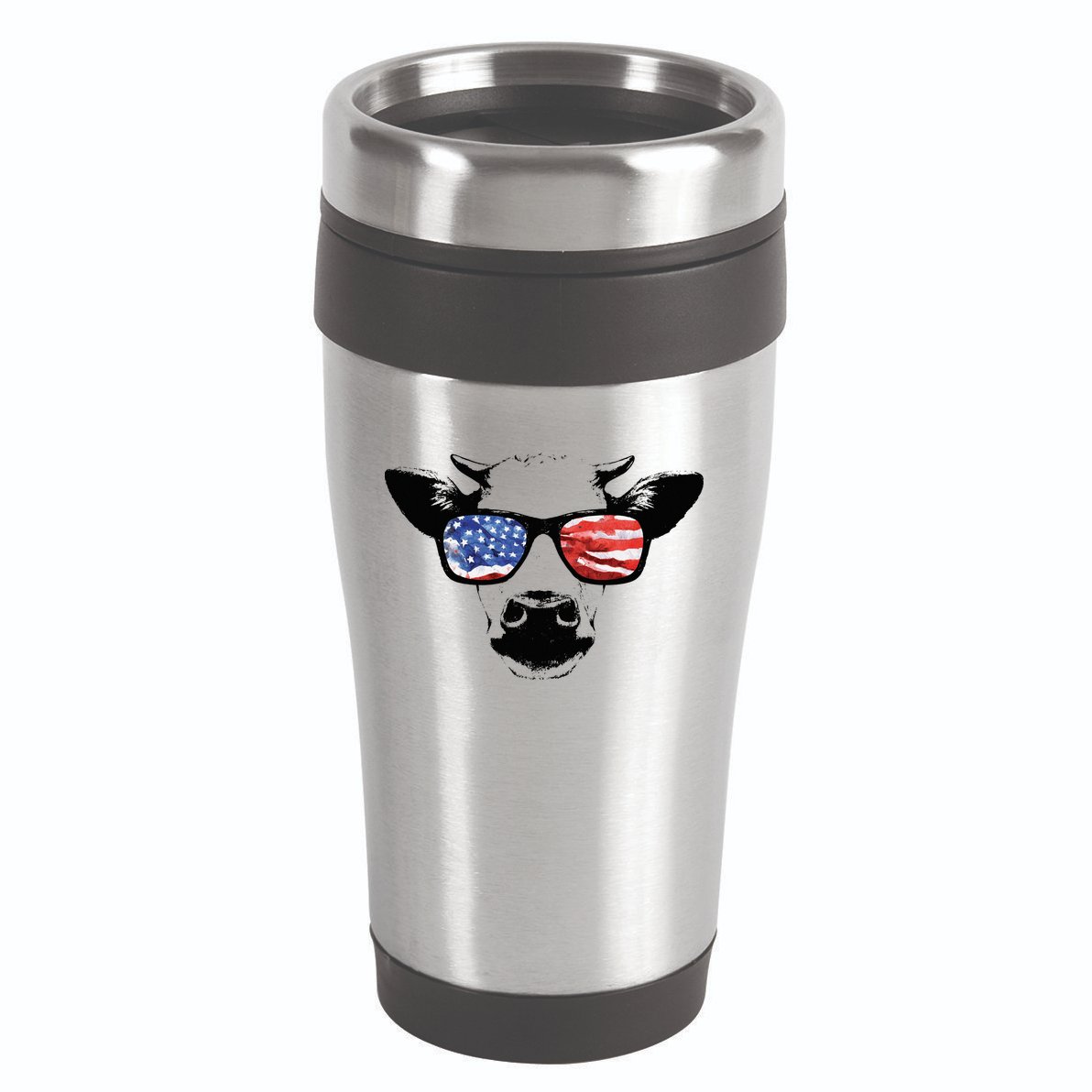 Patriotic Cow USA Flag Sunglasses 16oz Travel Tumbler