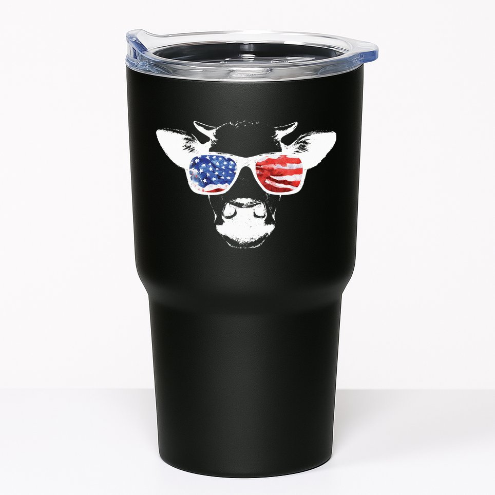 Patriotic Cow USA Flag Sunglasses Tumbler