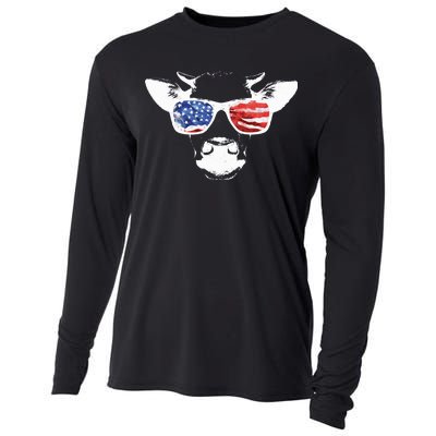 Patriotic Cow USA Flag Sunglasses Cooling Performance Long Sleeve Crew