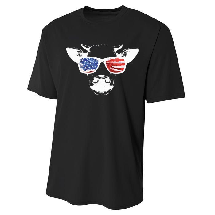 Patriotic Cow USA Flag Sunglasses Performance Sprint T-Shirt