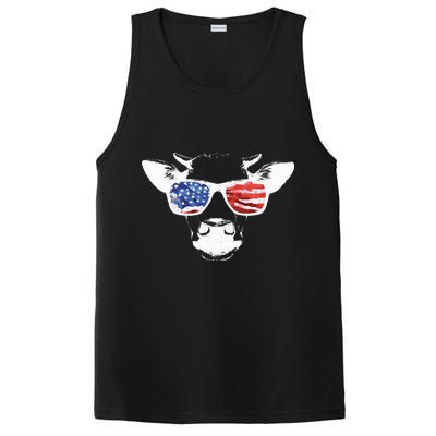 Patriotic Cow USA Flag Sunglasses PosiCharge Competitor Tank