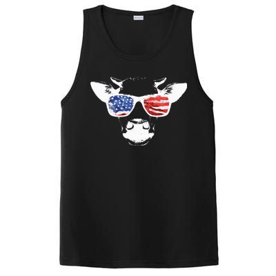 Patriotic Cow USA Flag Sunglasses PosiCharge Competitor Tank