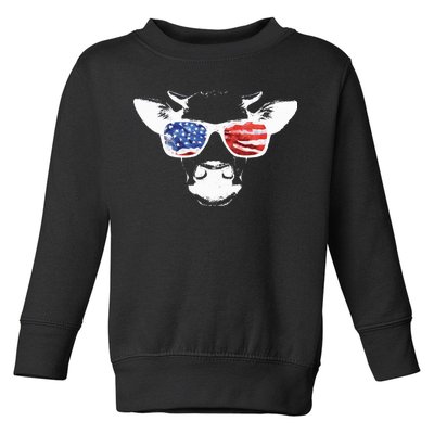 Patriotic Cow USA Flag Sunglasses Toddler Sweatshirt