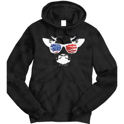 Patriotic Cow USA Flag Sunglasses Tie Dye Hoodie