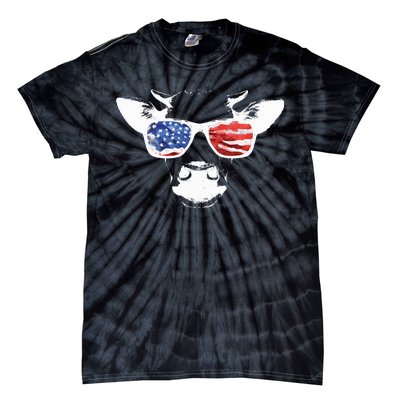 Patriotic Cow USA Flag Sunglasses Tie-Dye T-Shirt