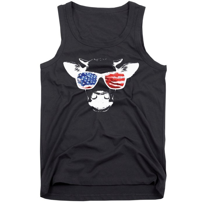 Patriotic Cow USA Flag Sunglasses Tank Top