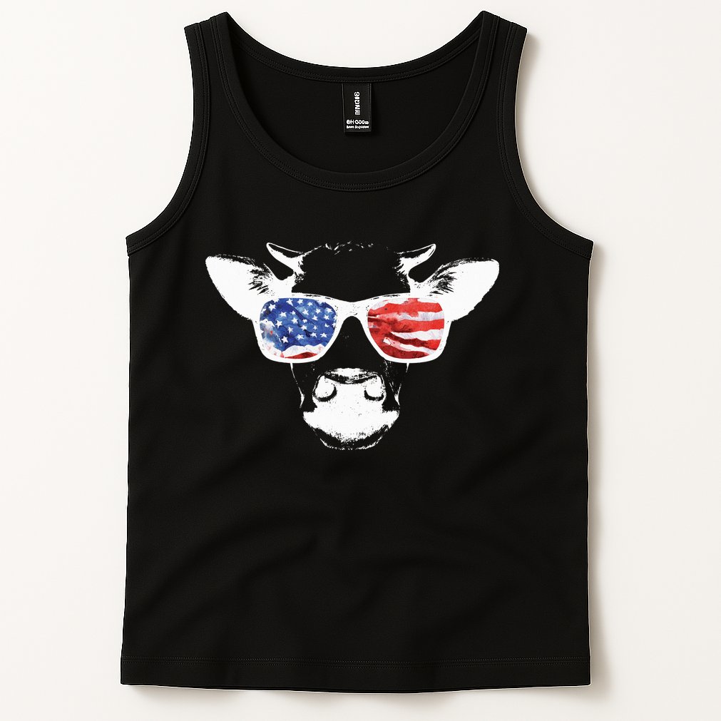 Patriotic Cow USA Flag Sunglasses Tank Top