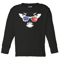 Patriotic Cow USA Flag Sunglasses Toddler Long Sleeve Shirt