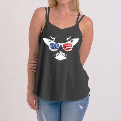 Patriotic Cow USA Flag Sunglasses Women's Strappy Tank