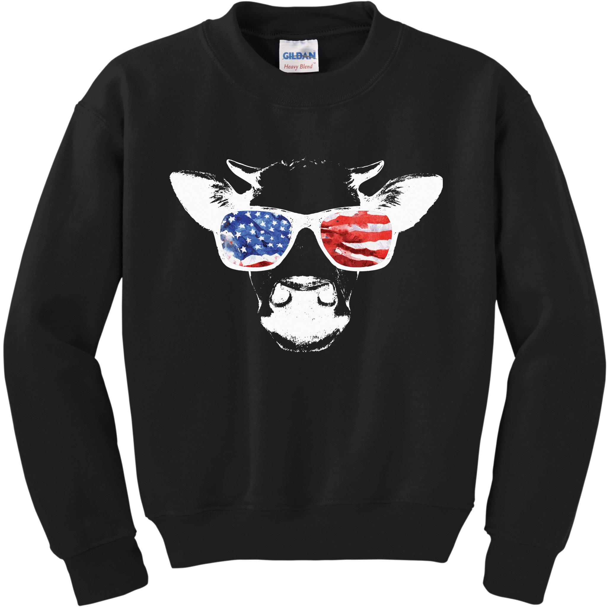 Patriotic Cow USA Flag Sunglasses Kids Sweatshirt