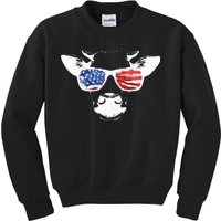 Patriotic Cow USA Flag Sunglasses Kids Sweatshirt