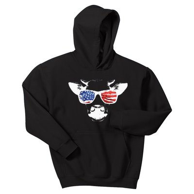 Patriotic Cow USA Flag Sunglasses Kids Hoodie