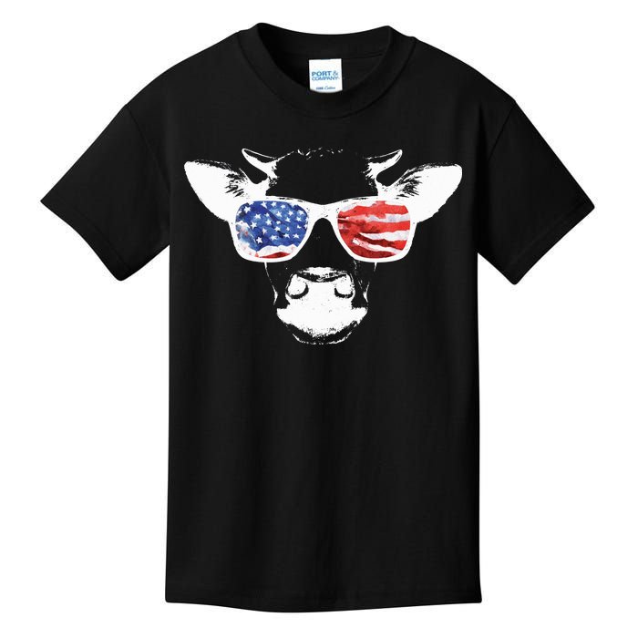 Patriotic Cow USA Flag Sunglasses Kids T-Shirt