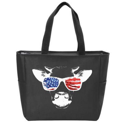 Patriotic Cow USA Flag Sunglasses Zip Tote Bag