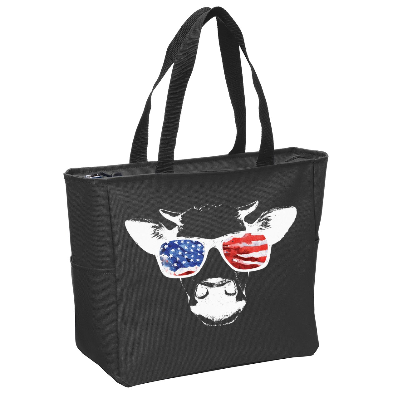 Patriotic Cow USA Flag Sunglasses Zip Tote Bag