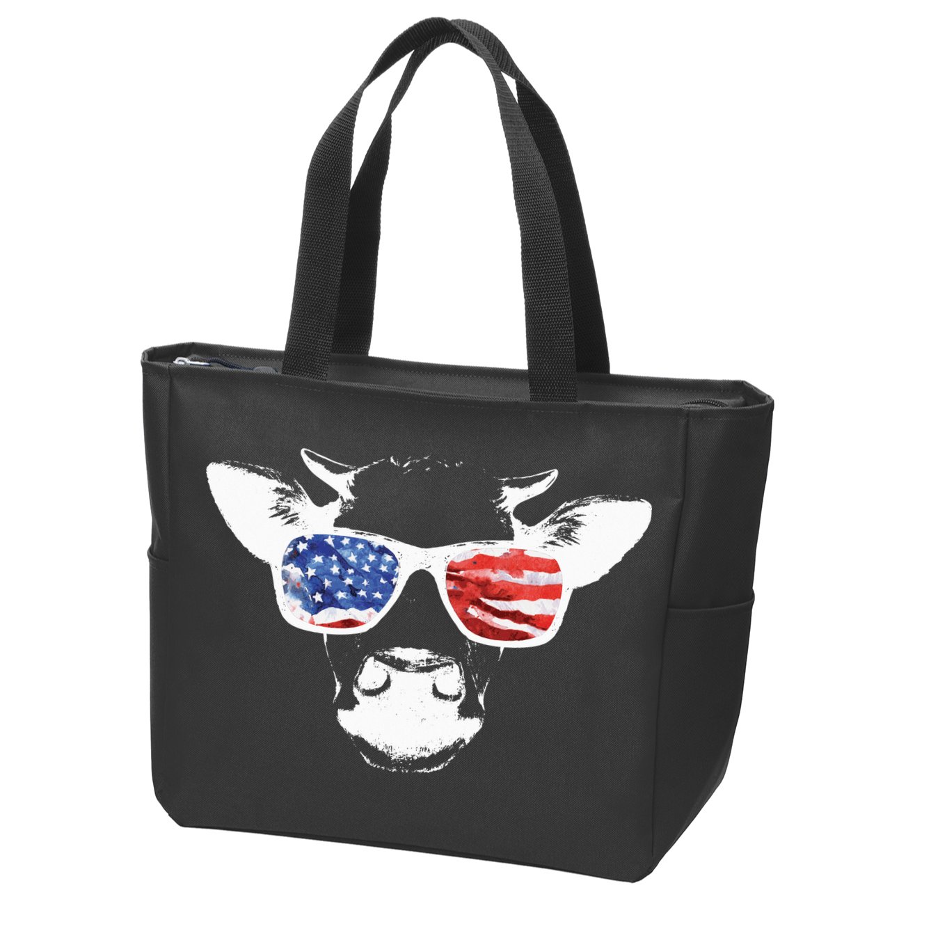 Patriotic Cow USA Flag Sunglasses Zip Tote Bag