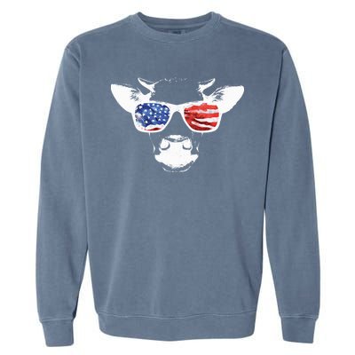 Patriotic Cow USA Flag Sunglasses Garment-Dyed Sweatshirt