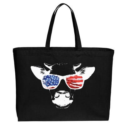 Patriotic Cow USA Flag Sunglasses Cotton Canvas Jumbo Tote