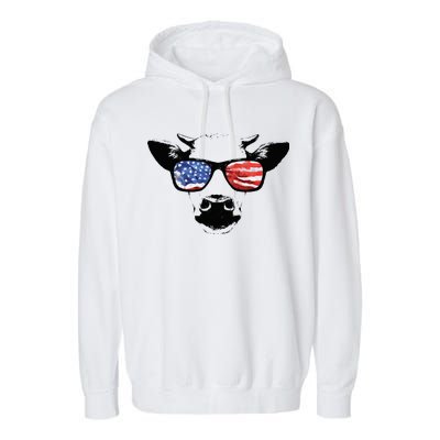 Patriotic Cow USA Flag Sunglasses Garment-Dyed Fleece Hoodie