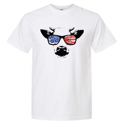 Patriotic Cow USA Flag Sunglasses Garment-Dyed Heavyweight T-Shirt