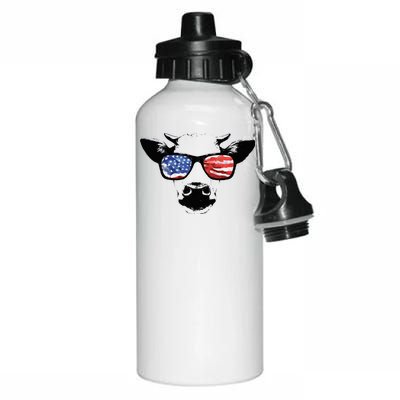 Patriotic Cow USA Flag Sunglasses Aluminum Water Bottle