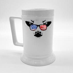 Patriotic Cow USA Flag Sunglasses Beer Stein