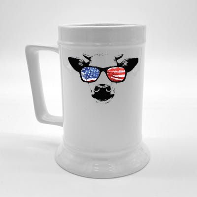 Patriotic Cow USA Flag Sunglasses Beer Stein