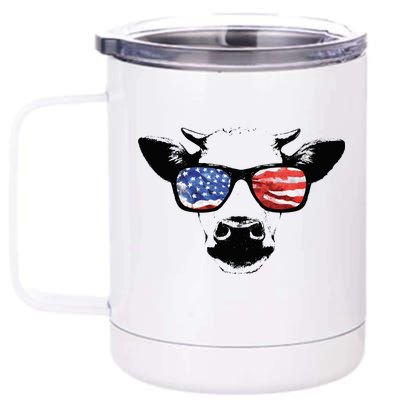 Patriotic Cow USA Flag Sunglasses 12 oz Stainless Steel Tumbler Cup