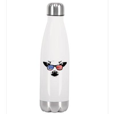 Patriotic Cow USA Flag Sunglasses Stainless Steel Insulated Water Bottle