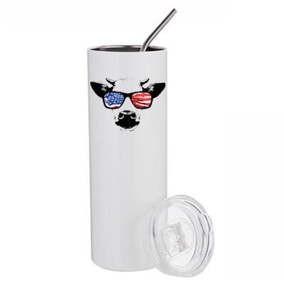 Patriotic Cow USA Flag Sunglasses Stainless Steel Tumbler