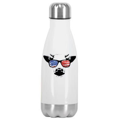 Patriotic Cow USA Flag Sunglasses Stainless Steel Insulated Water Bottle