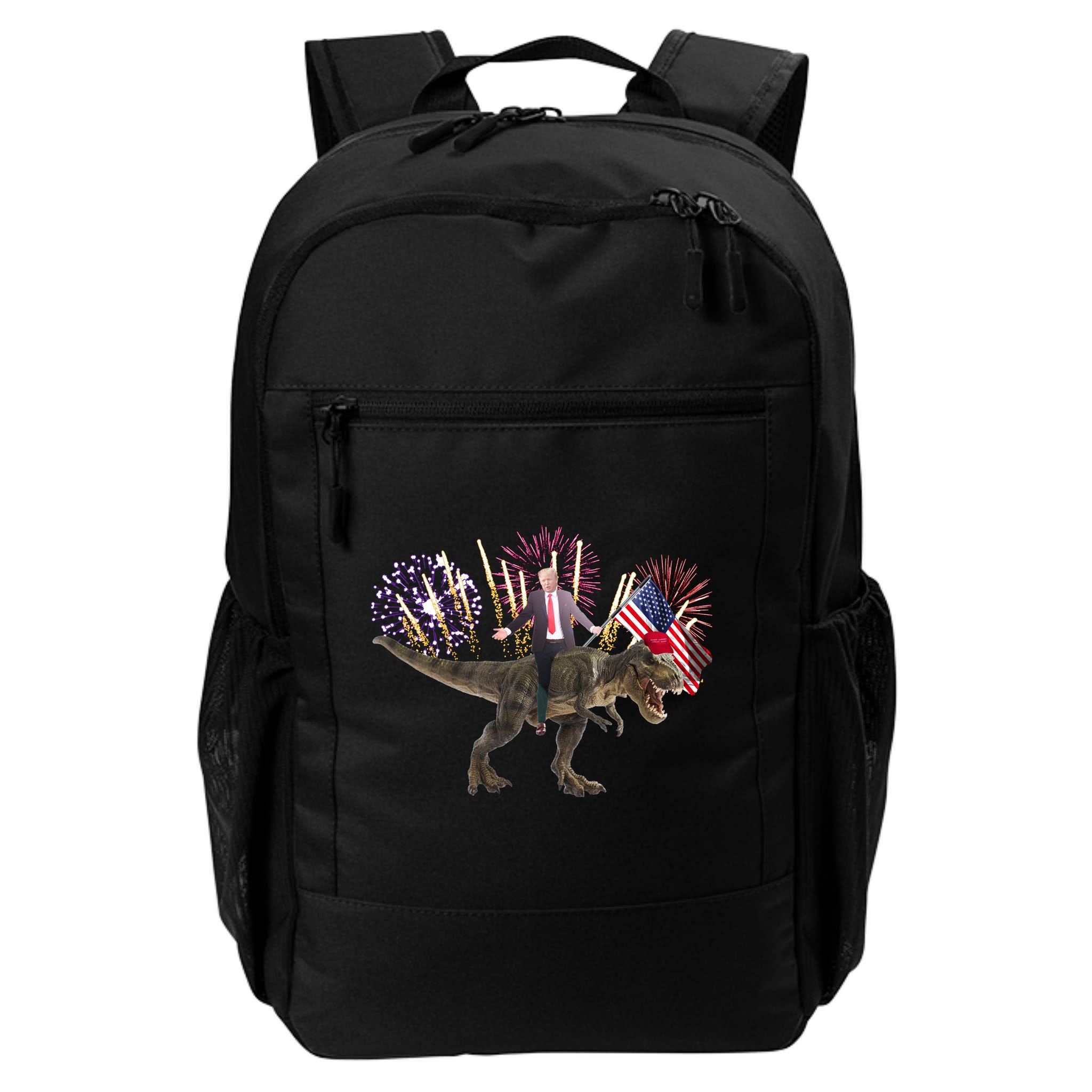 Patriotic Donald Trump On A Dinosaur Backpack