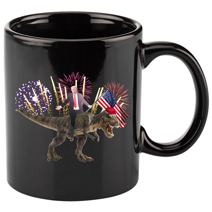 Patriotic Donald Trump On A Dinosaur 11oz C Handle Ceramic Mug
