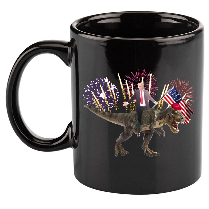 Patriotic Donald Trump On A Dinosaur 11oz C Handle Ceramic Mug