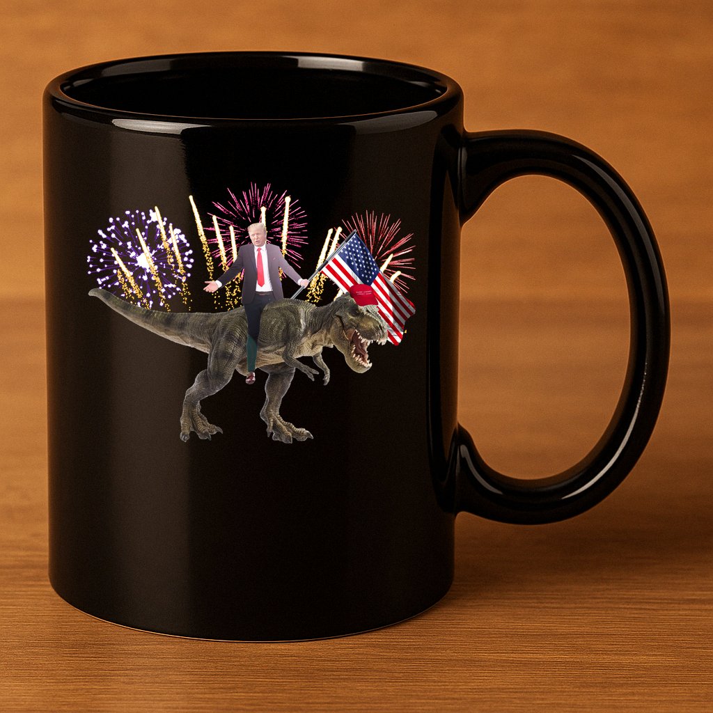 Patriotic Donald Trump On A Dinosaur 11oz C Handle Ceramic Mug