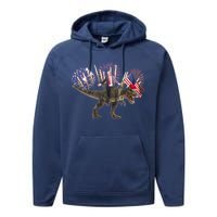 Patriotic Donald Trump On A Dinosaur Performance Fleece Hoodie