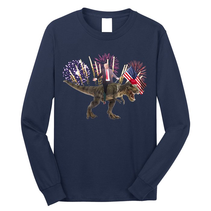 Patriotic Donald Trump On A Dinosaur Long Sleeve Shirt