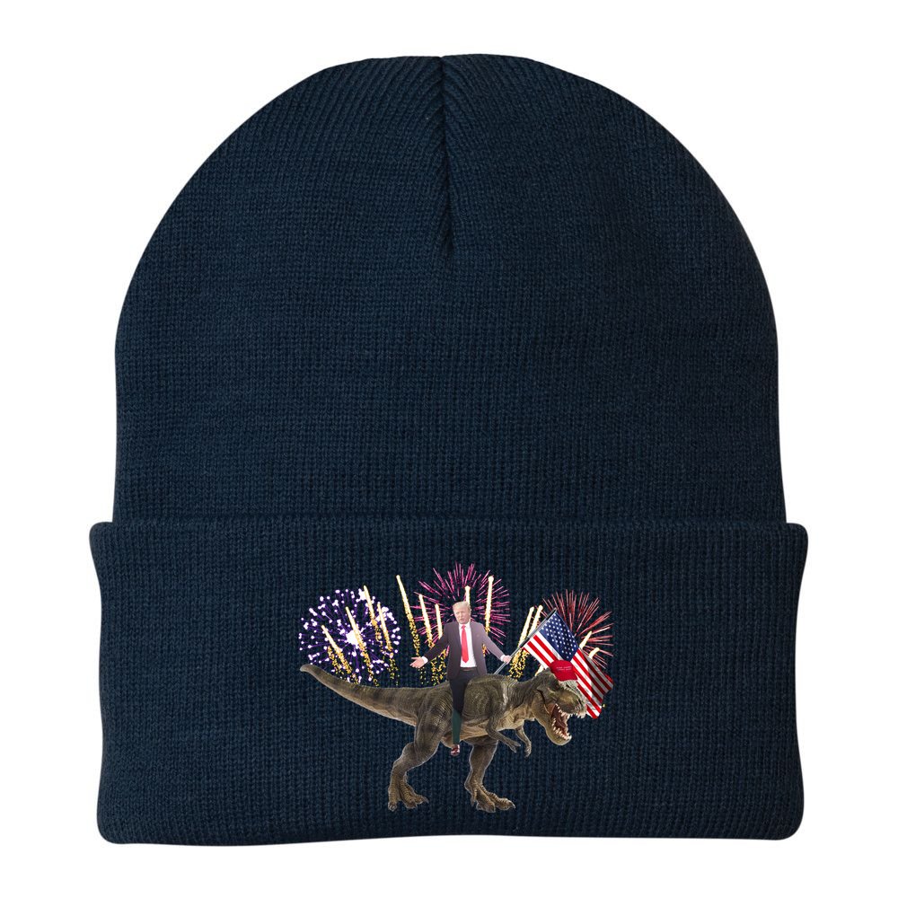 Patriotic Donald Trump On A Dinosaur Beanie