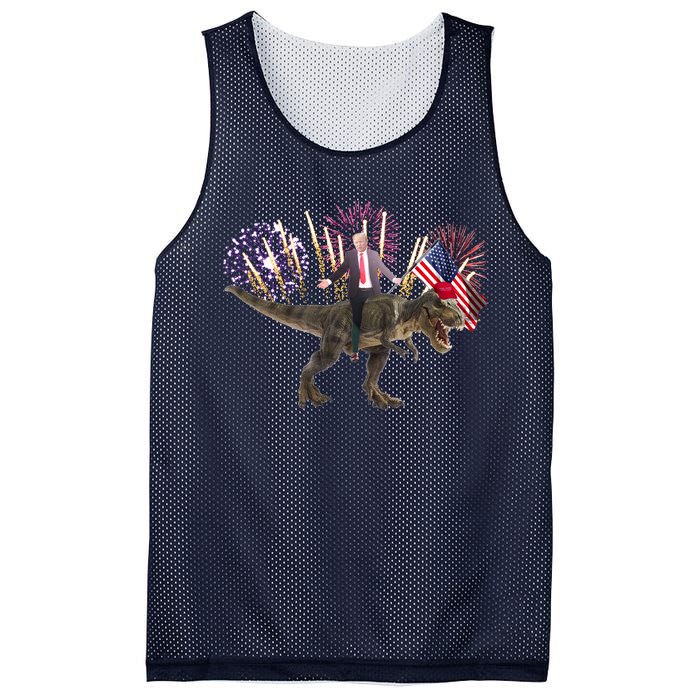 Patriotic Donald Trump On A Dinosaur Mesh Reversible Basketball Jersey Tank