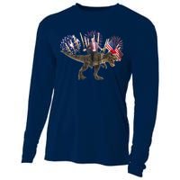 Patriotic Donald Trump On A Dinosaur Cooling Performance Long Sleeve Crew