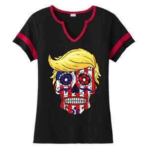 Patriotic Donald Trump Sugar Skull Ladies Halftime Notch Neck Tee